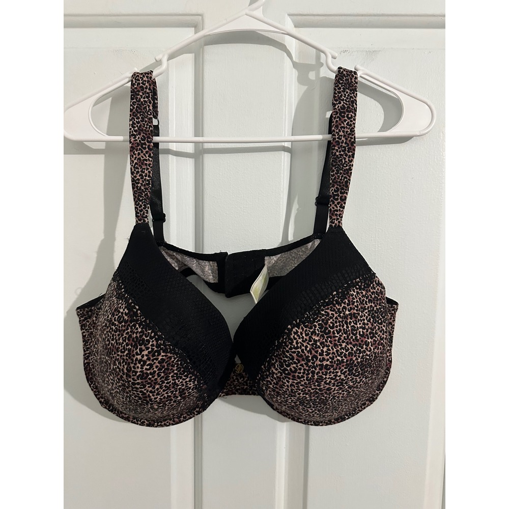 Adrienne Vittadini Studio 42D Leopard‎ Print Balconette Bra Black Underwire